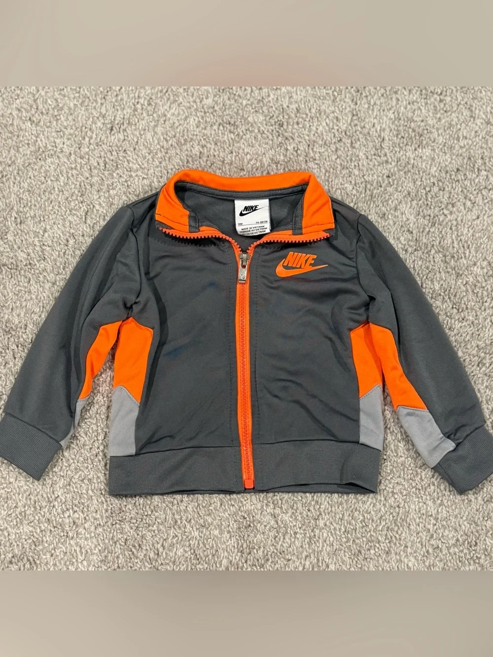 Nike Baby 12M Gray Orange Track Jacket & Pants Set